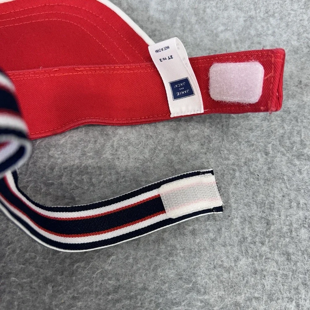Janie and Jack Red‎ Visor Toddler 2T 3 Hook Loop Elastic Preppy Sun Hat